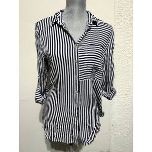 White and Navy Blue Botton Down Top